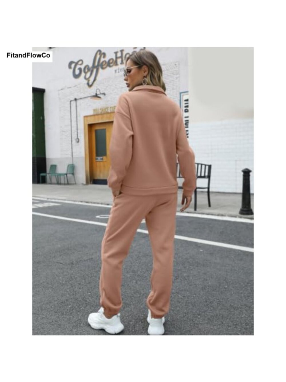 Womens 2 Piece Fleece Tracksuit Half Zip Sweatsuit Set - Picture 3 of 6